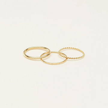 Set of 3 Thin Minimalist Stacking Rings: Midi Ring, Twist Ring, Lined Ring