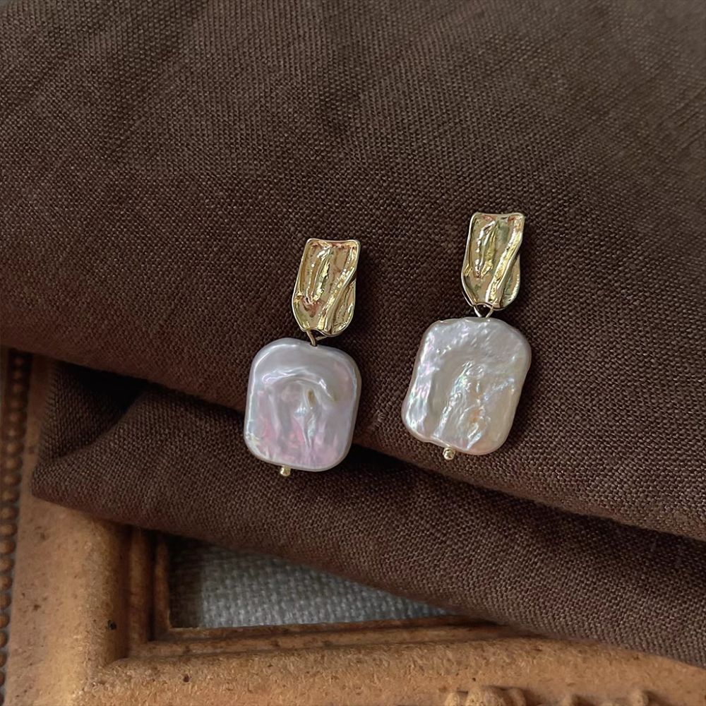 24K Gold Baroque Pearl Earrings