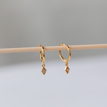 Dangling Hoop Earrings | Dainty Diamond Charm Earrings