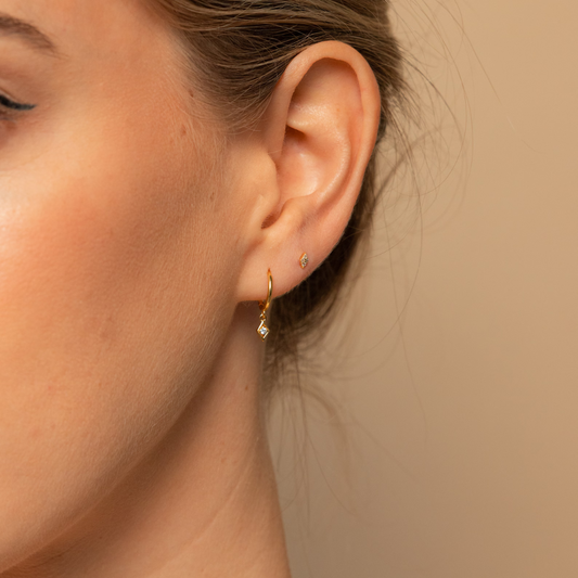 Dangling Hoop Earrings | Dainty Diamond Charm Earrings