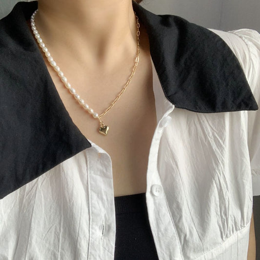 24K Gold Hear Pearl Necklace