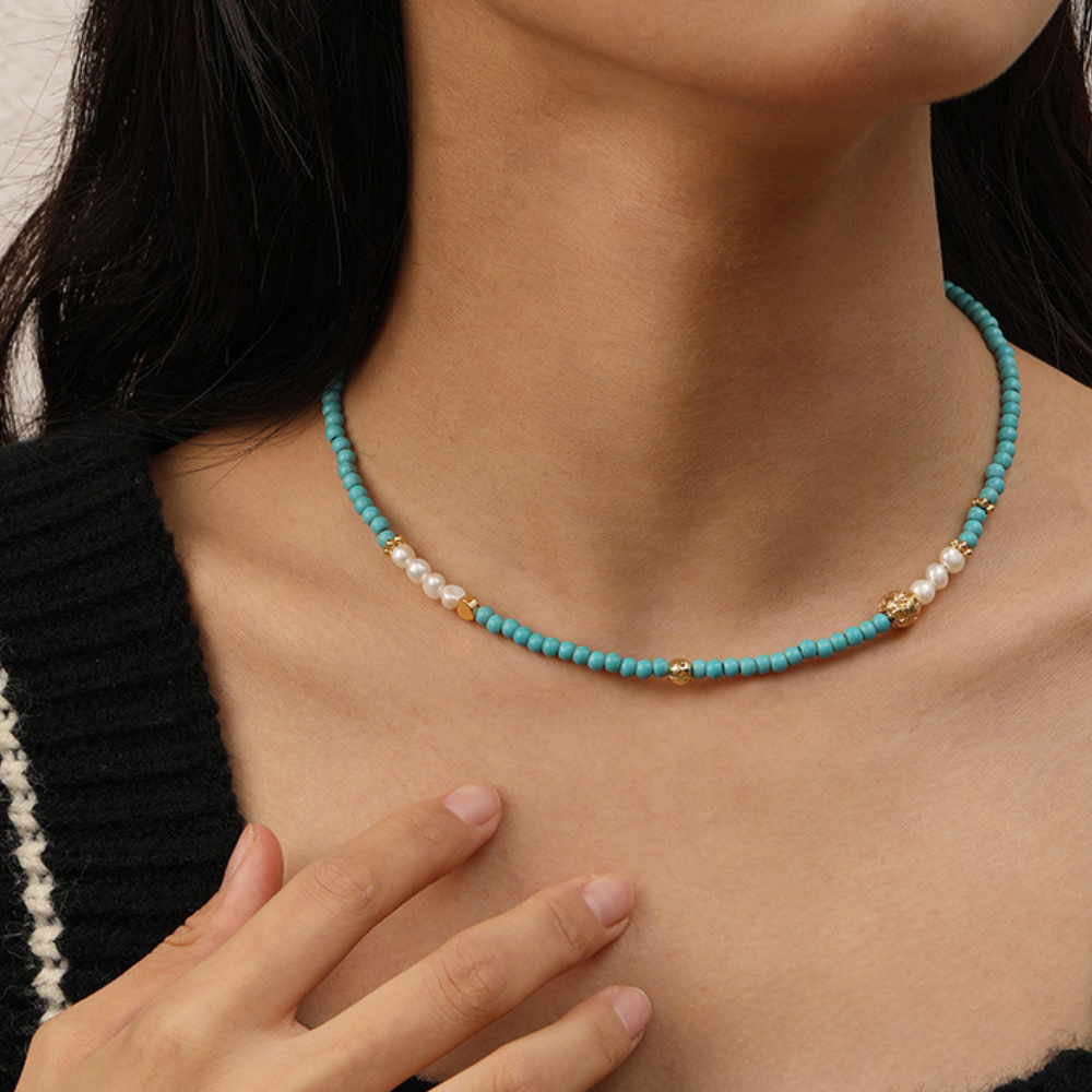 Turquoise & freshwater pearl necklace