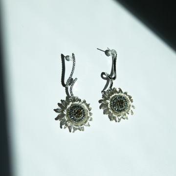 Silver Daisy Drop Earrings