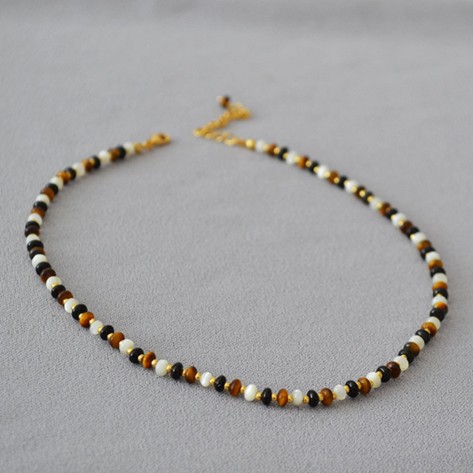 Tigers eyes, mini pearl and onyx Necklace/bracelet