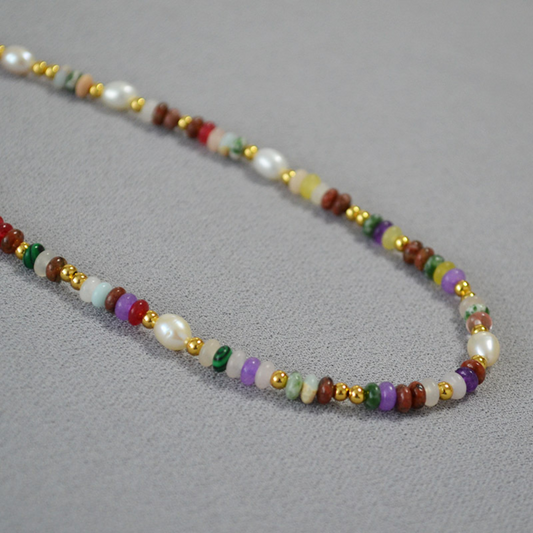 Bohemian Style Natural Colorful Stone & Pearl Necklace/Bracelet