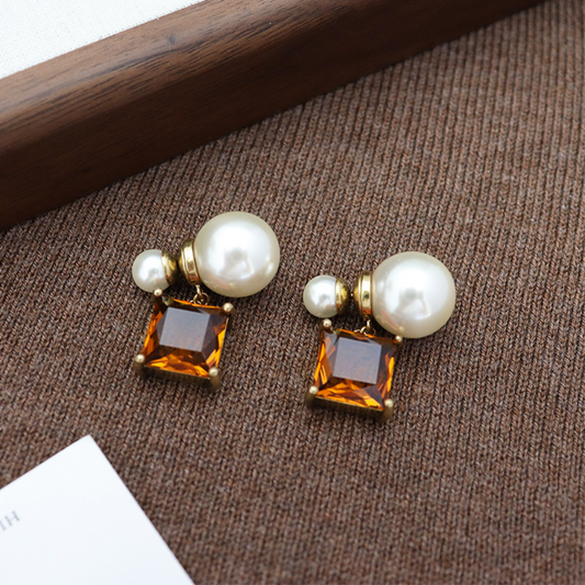 Crystal stone pearl earrings