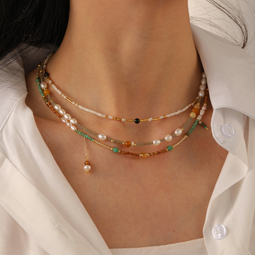 Rainbow gemstone and pearl necklace