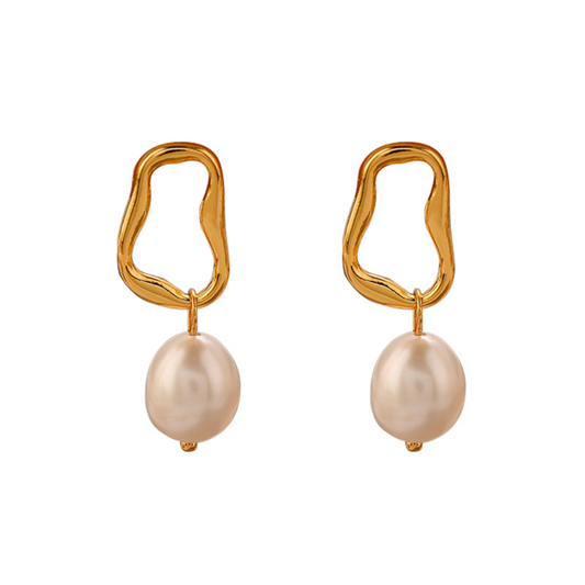 Irregular Geometric Freshwater Pearl Earrings