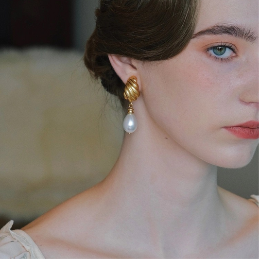 French Vintage Pearl Earrings-18K Gold