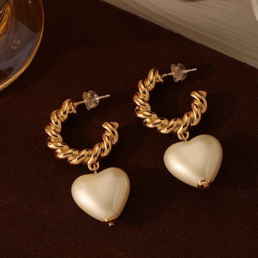 Boucles d'oreilles perles coeur torsadé