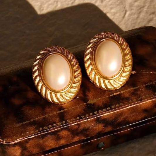 "Windsor" Vintage Pearl Earrings-18K Gold