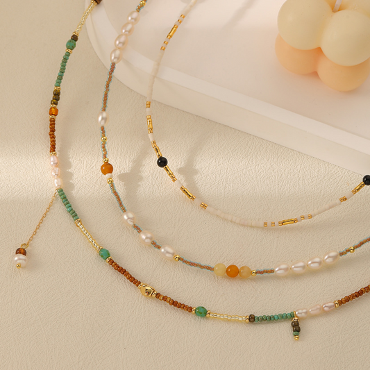 Rainbow gemstone and pearl necklace