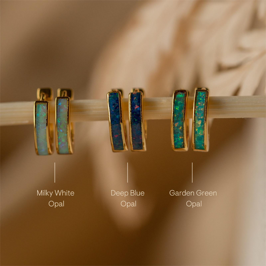 Opal Inlay Huggie Earrings by Caitlyn Minimalist