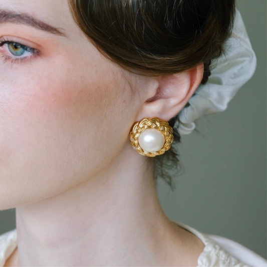 Vintage Homemade Pearl Earrings-18K Gold