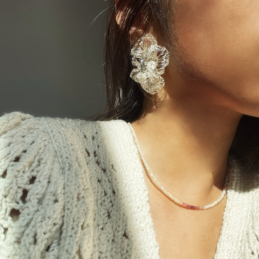 Japanese Flower Crochet Metal Wire Earrings