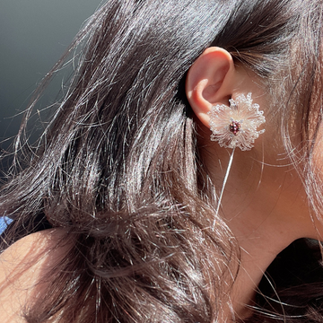 Crochet Silver Floral Earrings Eardrop Tassel