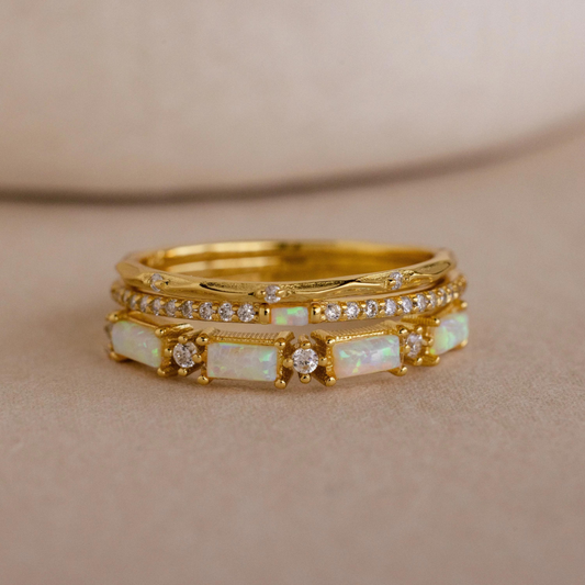 Pave Opal Ring Set in Golden