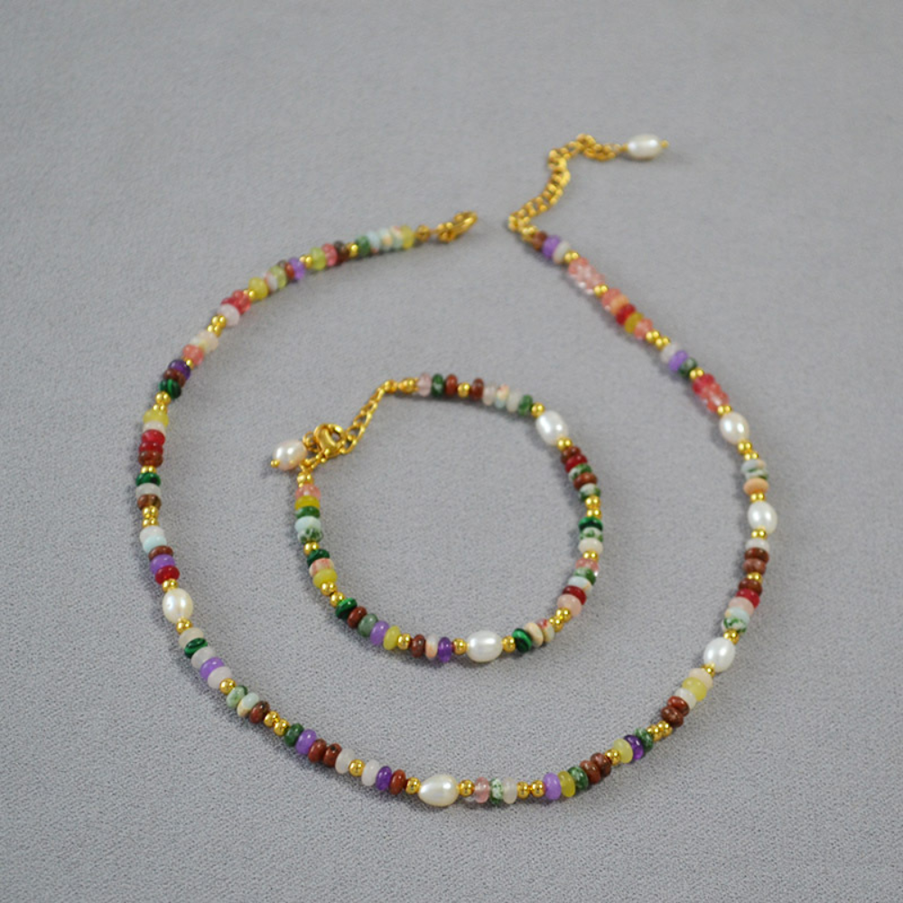 Bohemian Style Natural Colorful Stone & Pearl Necklace/Bracelet